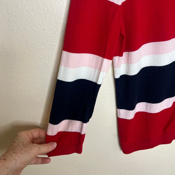 Talbots Red Navy Pink Stripe 3/4 Sleeve Cardigan Small - Picture 3 of 8